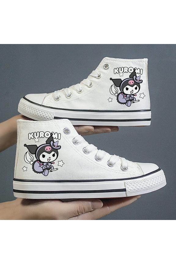 NEW Cute Kuromi High-top Canvas Shoes, Casual Lace Up Sneakers, All-match Lightweight Skateboard Shoes
