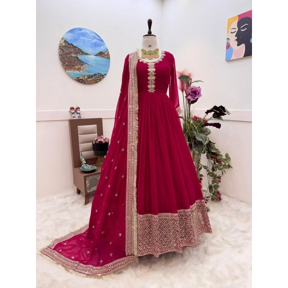 NEW DESIGNER PARTY WEAR *BOLLYWOOD* HEAVY GEORGETTE RUFFLE GOWN WITH DUPATTA