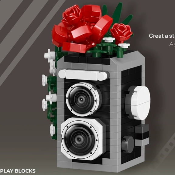 NEW DIY Camera Mirror Flower Film Retro Polaroid Rose laurel Building Blocks Kit Girls Bricks Movie Model Kids Toy Children