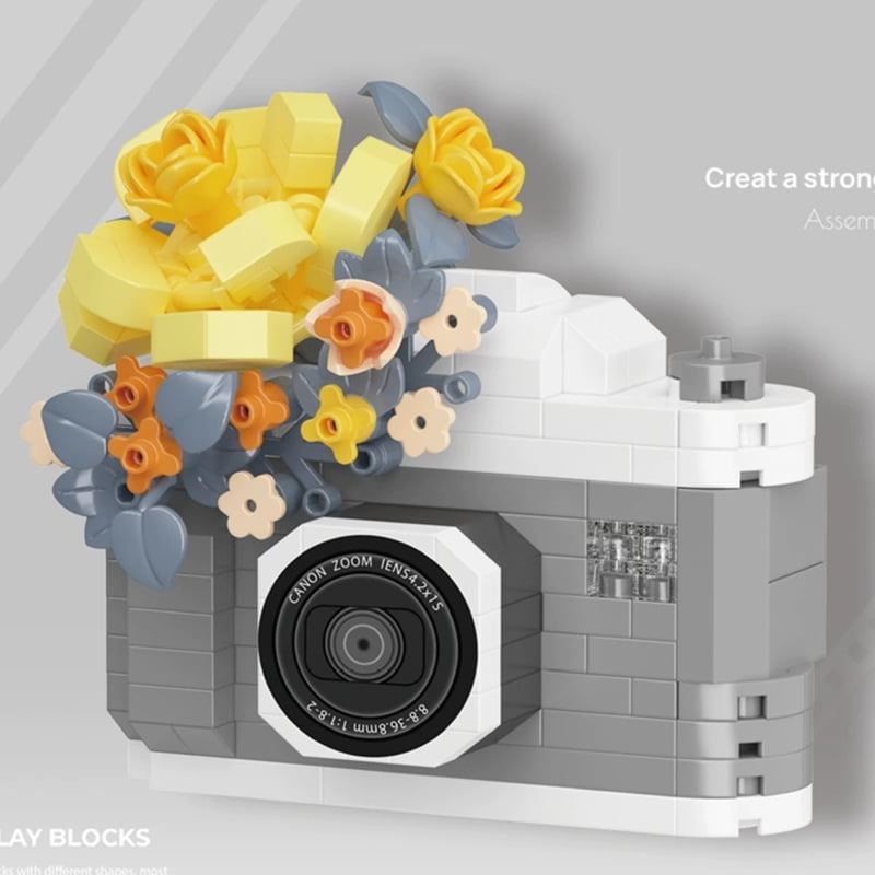 NEW DIY Camera Mirror Flower Film Retro Polaroid Rose laurel Building Blocks Kit Girls Bricks Movie Model Kids Toy Children