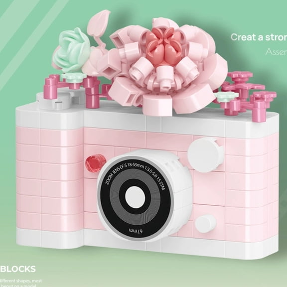 NEW DIY Camera Mirror Flower Film Retro Polaroid Rose laurel Building Blocks Kit Girls Bricks Movie Model Kids Toy Children