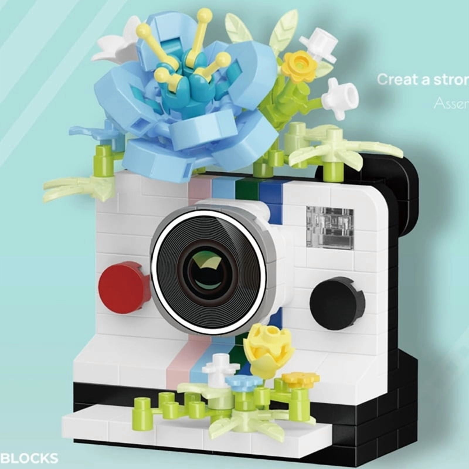 NEW DIY Camera Mirror Flower Film Retro Polaroid Rose laurel Building Blocks Kit Girls Bricks Movie Model Kids Toy Children
