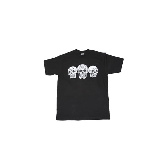 NEW Day of the Dead, Dia de Los Muertos - 3 Skulls T-Shirt, Black Large