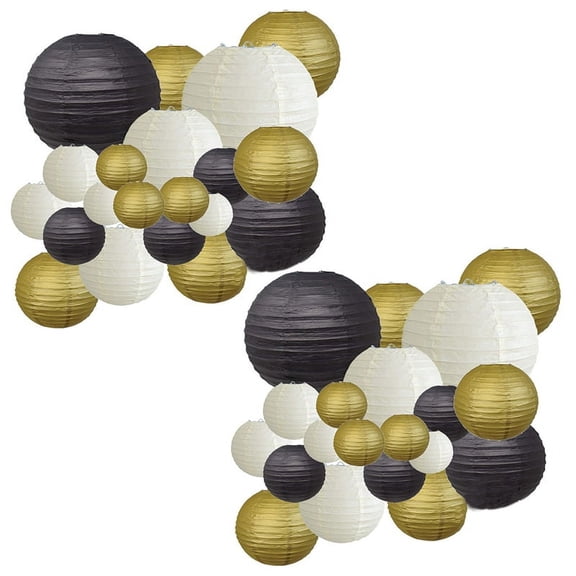 NEW Decorative Paper Lanterns 40Pcs Gold White Black Round Japanese/Chinese Lantern Lanterne Papier for Wedding Decor