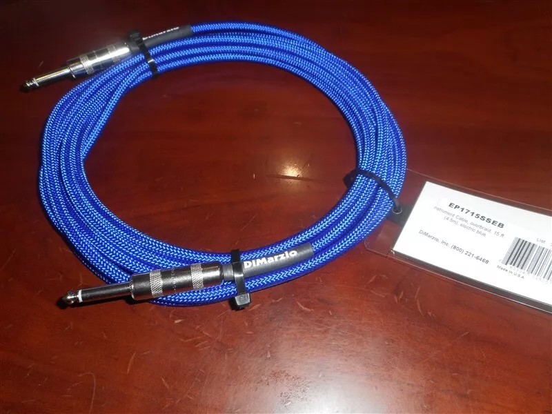 NEW DiMarzio 15' Overbraided Instrument Cable - ELECTRIC BLUE, EP1715SSEB
