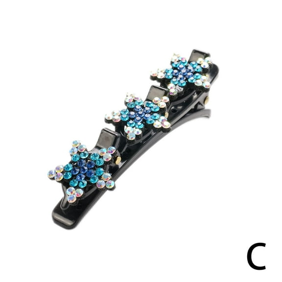NEW Double Bangs Sparkling Crystal Stone Braided Diamond Hair Clips Flowers T3T9