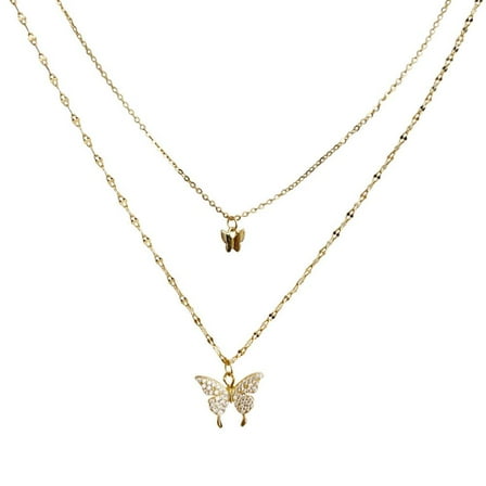 NEW Double Butterfly Crystal Sterling Silver Chain Gift Necklace Women Clearance