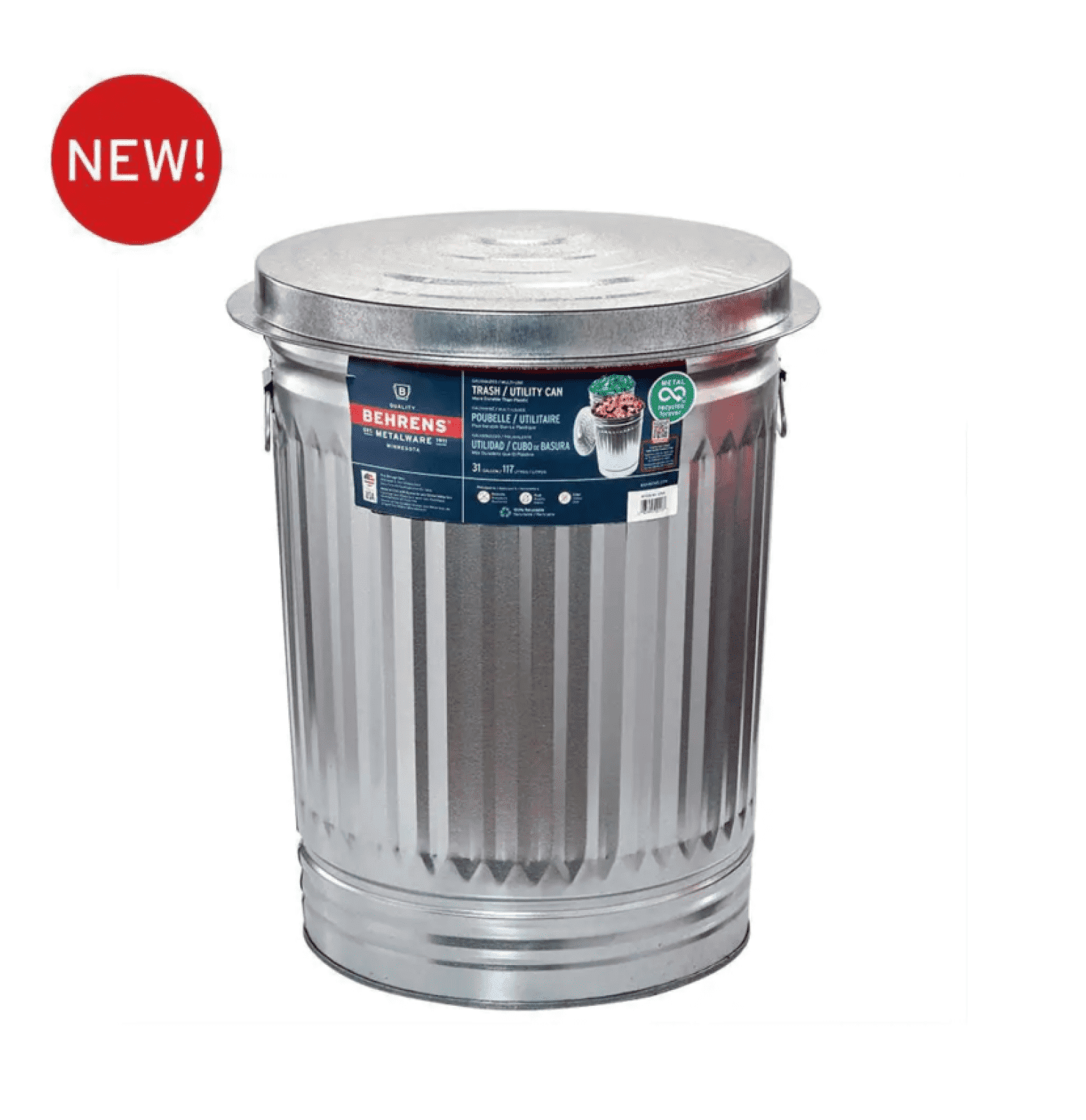 NEW Durable Galvanized 31 Gal. Steel Locking Lid Storage Feed Garbage Can