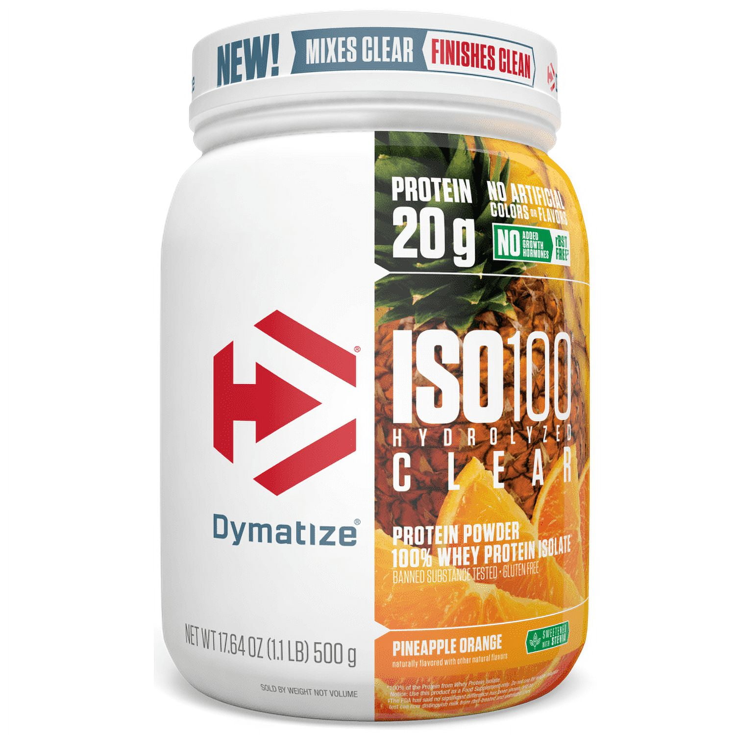 NEW! Dymatize Iso100 Clear 100% Whey Isolate Protein Powder, Pineapple  Orange, 20g Protein, 1.1lb, 17.6oz 