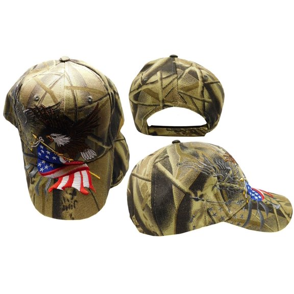 NEW! EAGLE USA FLAG SHADOW MILITARY CAP HAT FOREST CAMO