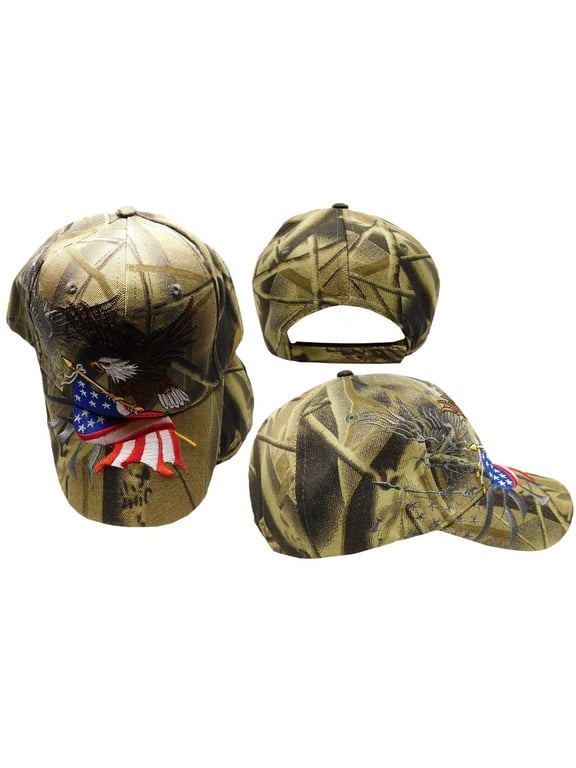 NEW! EAGLE USA FLAG SHADOW MILITARY CAP HAT FOREST CAMO
