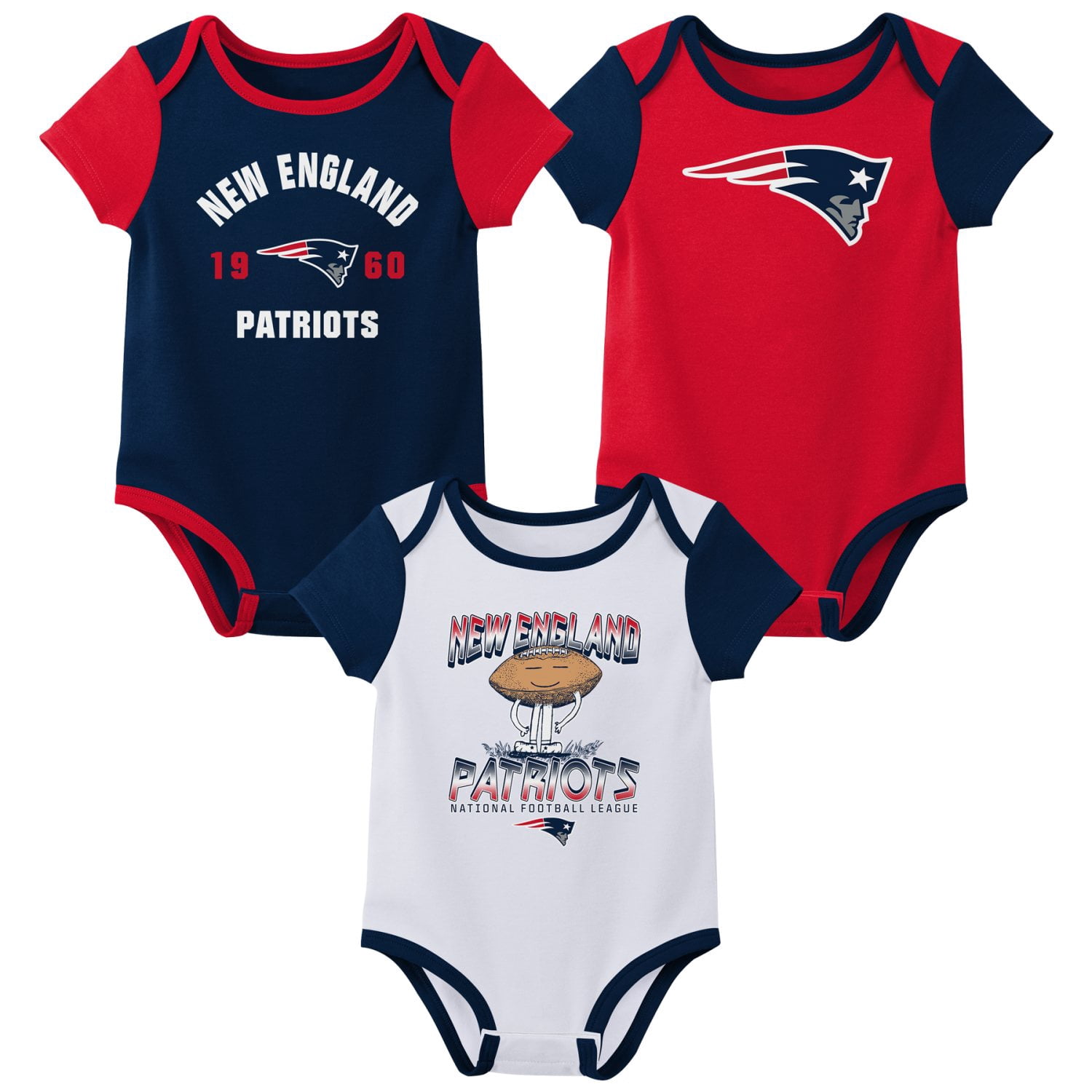 NEW ENGLAND PATRIOTS NFL Infant Boys 3 Pack Onesie Game Day Fan Apparel