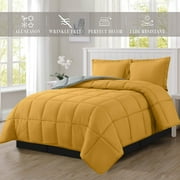 NEW - Elegant Comfort Goose Down Alternative Reversible 3pc Comforter Set- Available in Various Sizes & Colors - Full/Queen, Yellow/Gray