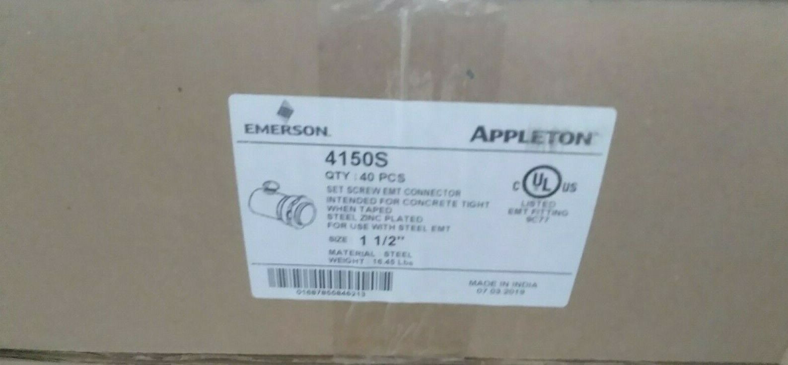 NEW Emerson 4150S Steel EMT Connector Set Screw Type 1-1/2" Concrete Tight