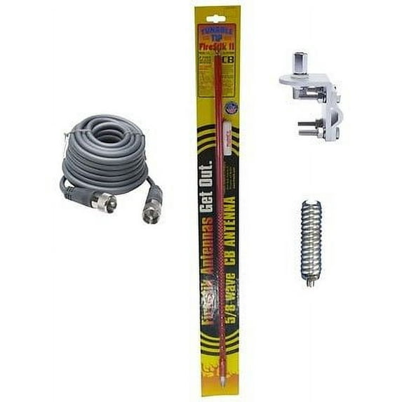 NEW FIRESTIK 2 FS2 RED, FS2 R 2FT CB ANTENNA, 18FT RG8X COAX, MOUNT & SPRING