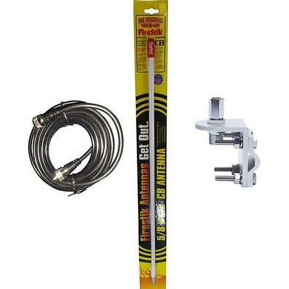 NEW FIRESTIK KW2, KW2 W 2FT WHITE CB ANTENNA, 18FT DS RG58 COAX, BRACKET & STUD