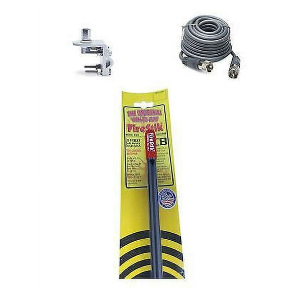 NEW FIRESTIK KW3 B 3FT BLACK CB ANTENNA, 18FT RG8X COAX, BRACKET & STUD
