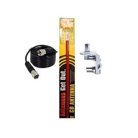 NEW FIRESTIK KW4 R 4FT RED CB ANTENNA, 18 FOOT COAX, BRACKET & STUD 400 WATTS