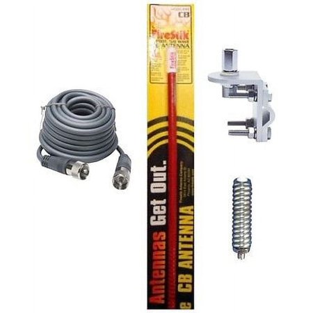 NEW FIRESTIK KW4 R, KW4 4FT RED CB ANTENNA, 18FT RG8X COAX, MOUNT & SPRING