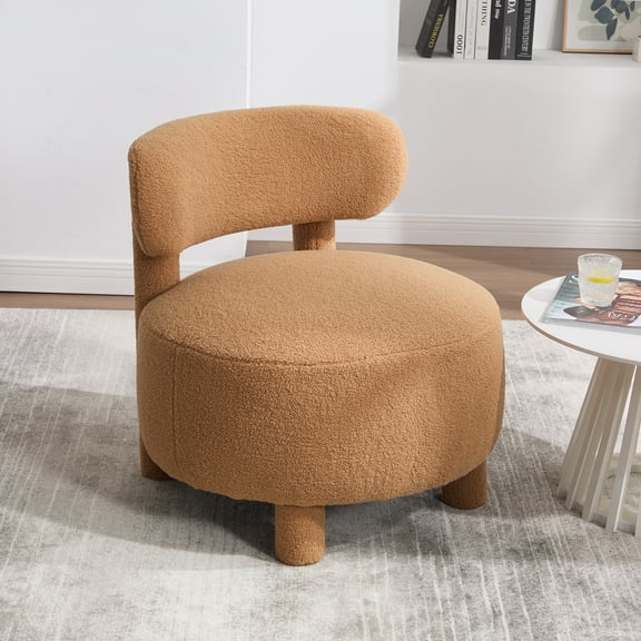 NEW Fabric Armless Accent Chair With Curved Backrest And Solid Wooden Legs Upholstered Chair Slipper Side Chair For Primary Living Space Bedroom Vanity Room Or Reading Room ,Khaki