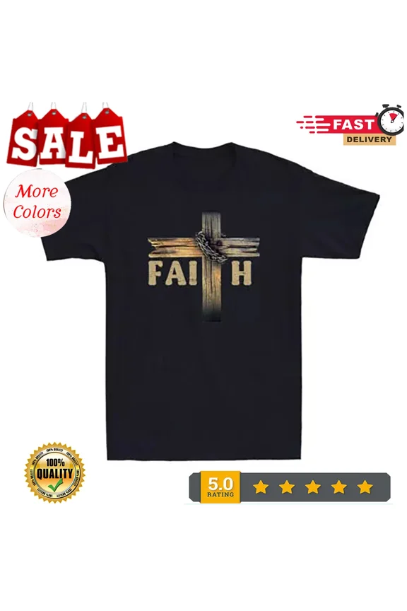 NEW/Faith Over Fear Shirt Inspirational Christian Faith & Cross Retro Men's T-S