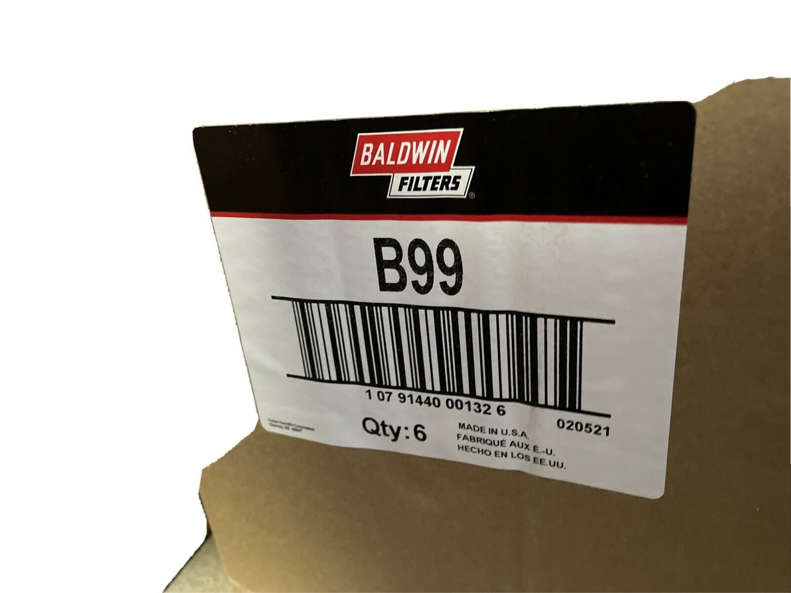 NEW GENUINE BALDWIN ENGINE OIL FILTER B99 (6 PC CASE)
