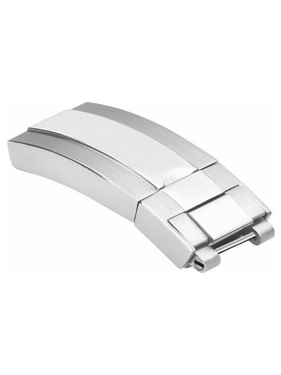NEW GLIDE-LOCK BUCKLE CLASP 9MM X 9MM SAFETY FLIP, Silver - Polished Center, Polished Silver Buckle, Compatible With ROLEX SEA-DWELLER DEEPSEA