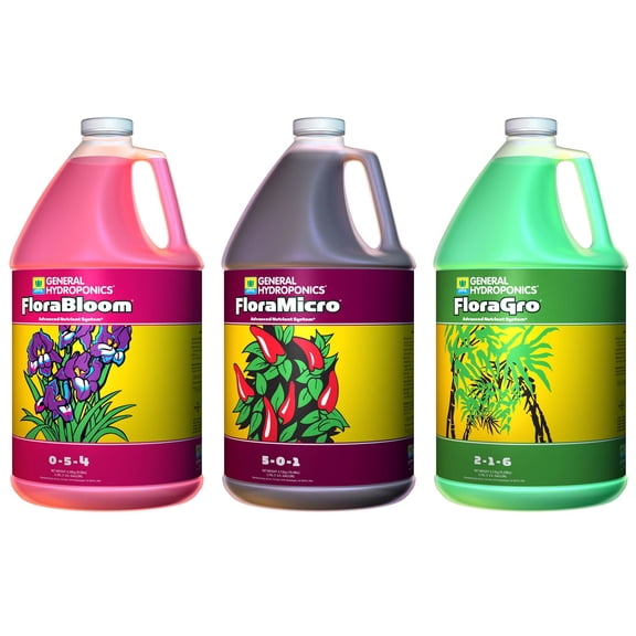 NEW! General Hydroponics (3) Gallons of Flora Series Liquid Plant Growth Formula