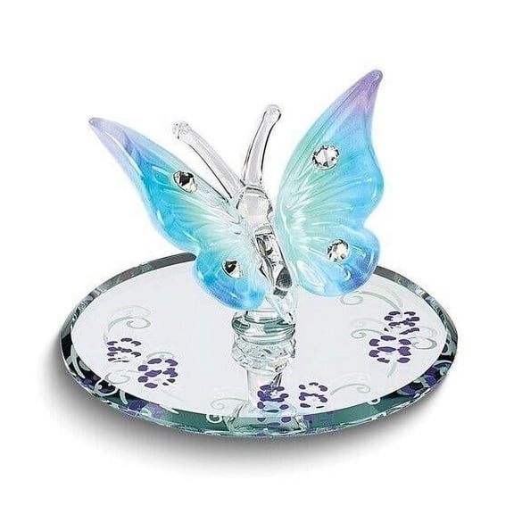 NEW Glass Baron Blue & Purple Butterfly with Crystals Handcrafted Glass Figurine