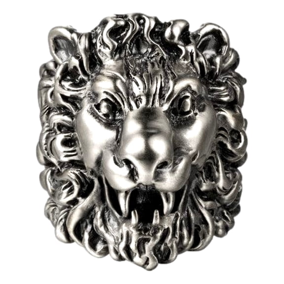 Gucci Cocktail Lion Head Motif Silver Tone Metal Ring 13