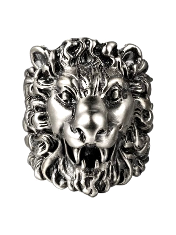 Cocktail Lion Head Motif Silver Tone Metal Ring 13