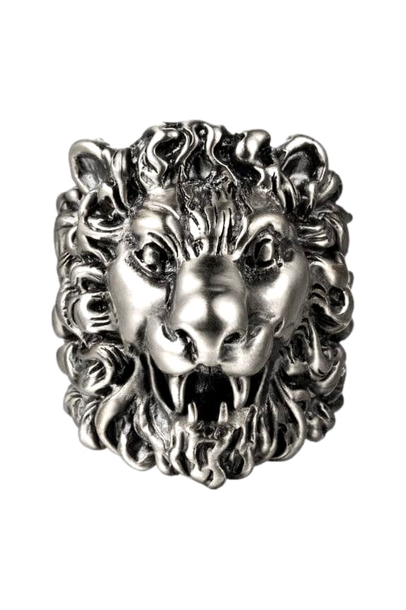 Cocktail Lion Head Motif Silver Tone Metal Ring 13