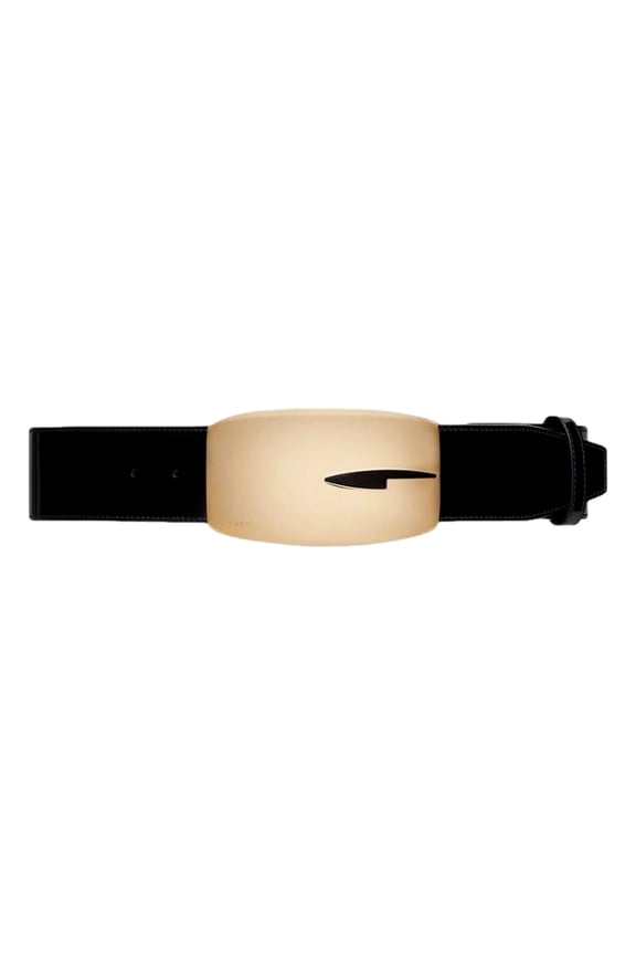 G Gold Tone Statement Belt Black Brushed Leather 80/32