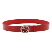 NEW Gucci Interlocking Leather GG Buckle Antiqued Silver Tone Belt Rosso Red 90/36