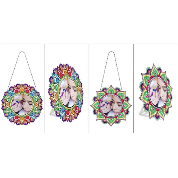NEW HABIITS 2PCS DIY Dot Diamond Vanity Mirror, Diamond Art Painting Mandala Creative Design Mirror Can Be Hung And Table Placed (Single Side Dot Diamond)-PFL302+PFL303