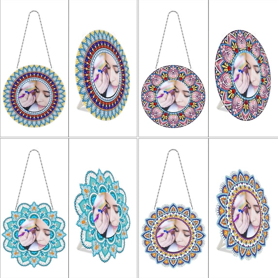 NEW HABIITS 4PCS DIY Dot Diamond Vanity Mirror, Diamond Art Painting Mandala Creative Design Mirror Can Be Hung And Table Placed (Single Side Dot Diamond)-PFL308+PFL309+PFL310+PFL311