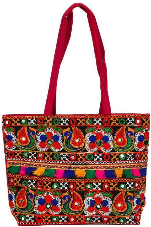 NEW HANDMADE WOMEN HANDBAG PURSE HAND EMBROIDERED WITH MIRROR WORK HANDBAG