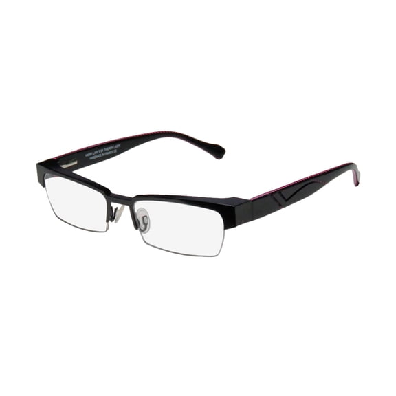 NEW HARRY LARY'S IDOLY MENS/WOMENS DESIGNER HALF-RIM BLACK / PINK EXCLUSIVE AFFORDABLE SLEEK FRAME DEMO LENSES 52-17-0 SPRING HINGES EYEGLASSES/EYEGLASS FRAME