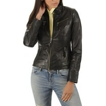 NEW HOT Women Lambskin Real Black Leather Jacket Motorcycle Slim Fit Coat W167