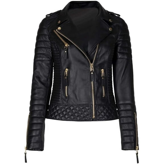 NEW HOT Women Lambskin Real Leather Jacket Motorcycle Black Quilted Slim Fit Coat W176
