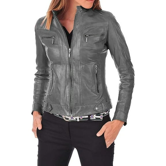 NEW HOT Women Lambskin Real Leather Jacket Motorcycle Quilted Slim Fit Coat W007