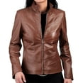 thumbnail image 1 of HOT Women's Genuine Brown Lambskin Real Leather Jacket Stylish Biker Coat W740, 1 of 3