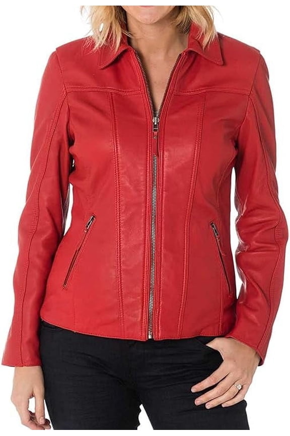 NEW HOT Women Lambskin Real Leather Jacket Motorcycle Slim Fit Red Coat W620