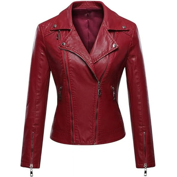 NEW HOT Women Lambskin Real Red Leather Jacket Motorcycle Slim Fit Coat W233