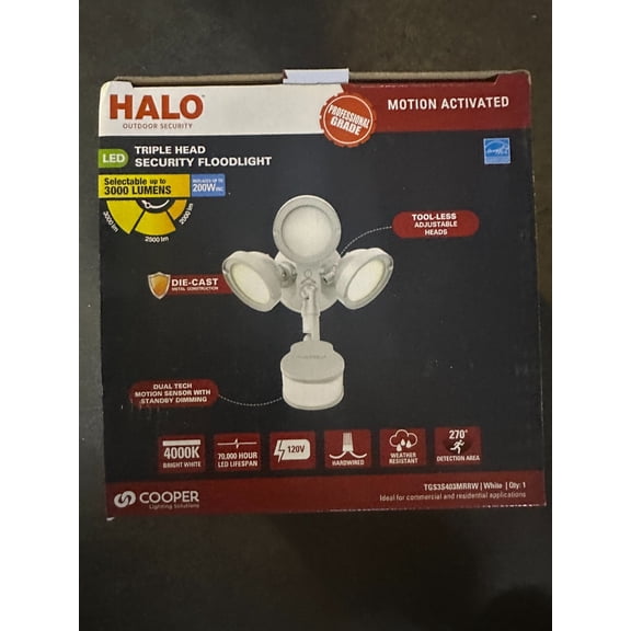 NEW Halo Motion Activated Integrated LED Flood Light Triple Head TGS3S403MRRW