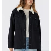 NEW Hang Ten Womens Utility Fleece lined Jacket Plush Collar Black Size S