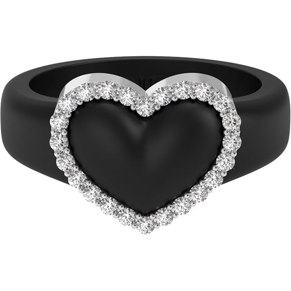 NEW! Heart with Metal Frame & CZ Stones - Women's Silicone Rings- Patent Pending Design