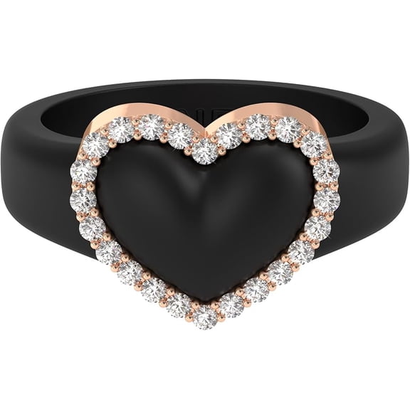 NEW! Heart with Metal Frame & CZ Stones - Women's Silicone Rings- Patent Pending Design