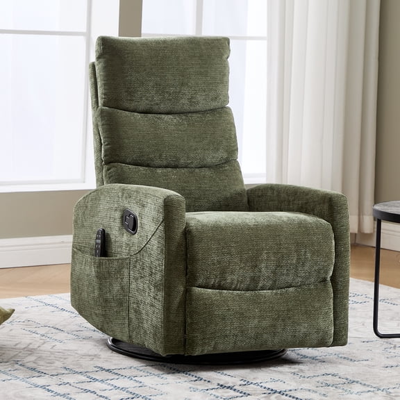 NEW Heat Massage Manual Recliner Chair with Rocker and Swivel in Fabric for Living Room, Green