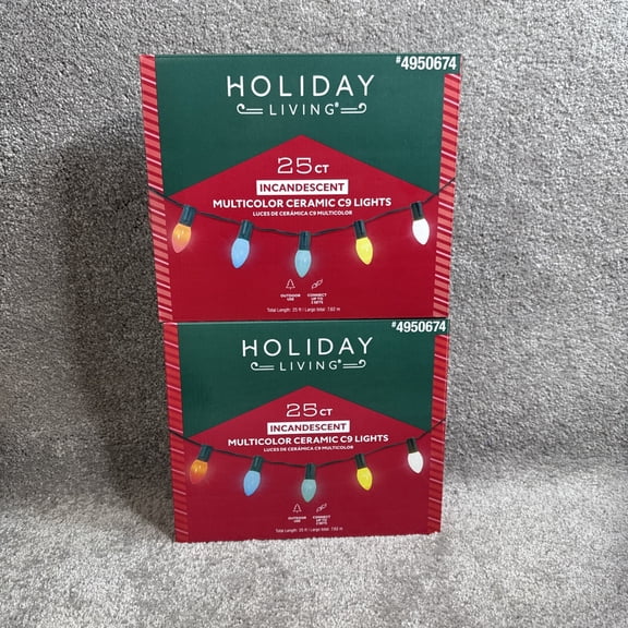 NEW! Holiday Living - (2 sets) 25ct Multi-Color Ceramic C9 Lights - 25ft